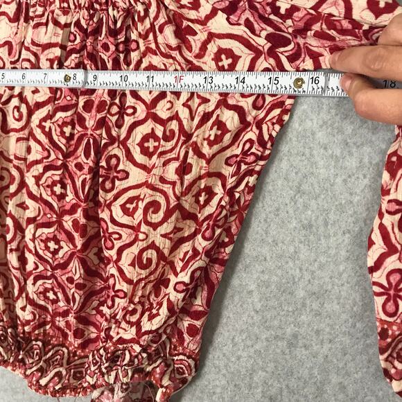 Nicole Miller Top Womens XS Red Blouse Puff Boho Rodeo Cottage Flowy Resort Twee - Picture 6 of 9